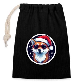 Chien de Noël Schibainu - Sac cadeau en coton avec cordon (14 x 20 cm) - noir - Devant