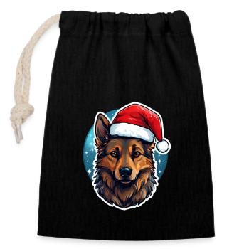 Berger allemand Noël Chapeau de Noël - Sac cadeau en coton avec cordon (14 x 20 cm) - noir - Devant