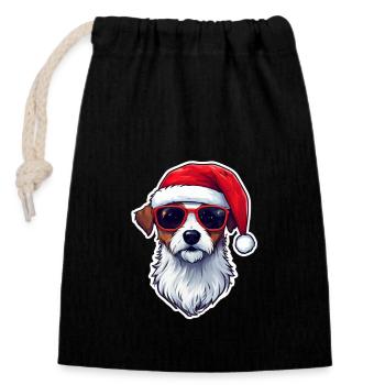 Chien - Sac cadeau en coton avec cordon (14 x 20 cm) - noir - Devant