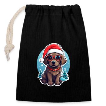 Chien - Sac cadeau en coton avec cordon (14 x 20 cm) - noir - Devant