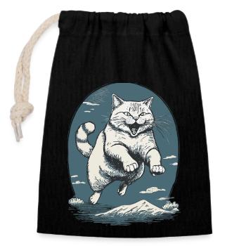 Cat in the Leap - Closable cotton gift bag (14x20cm) - black - Front