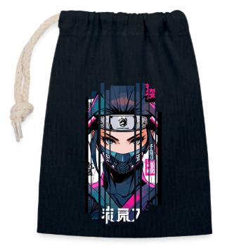 Cyborg ninja kanji - Sac cadeau en coton avec cordon (14 x 20 cm) - bleu marine - Devant
