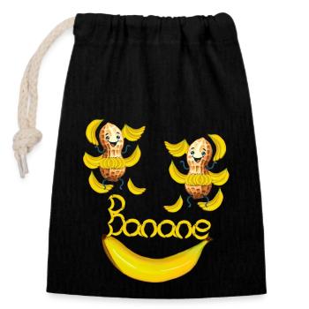 Erdnüsse Erdnuss Banane Bananen - Verschließbarer Geschenkbeutel aus Baumwolle (14x20cm) - Schwarz - Vorne