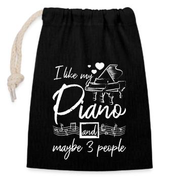 J’aime mon piano et peut-être 3 personnes - Sac cadeau en coton avec cordon (14 x 20 cm) - noir - Devant