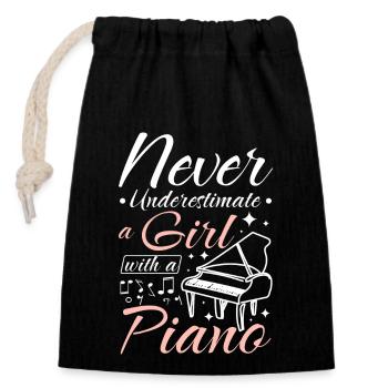 Ne sous-estimez jamais une fille avec un piano - Sac cadeau en coton avec cordon (14 x 20 cm) - noir - Devant