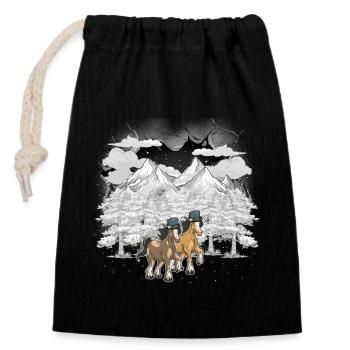 Noël Autriche Tyrol Hiver Montagnes Chevaux - Sac cadeau en coton avec cordon (14 x 20 cm) - noir - Devant