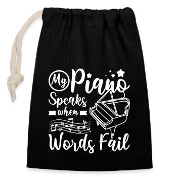 Mon piano parle quand les mots manquent - Sac cadeau en coton avec cordon (14 x 20 cm) - noir - Devant