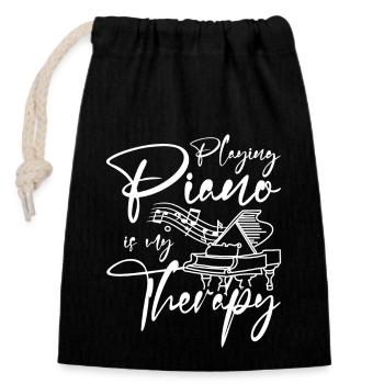 Jouer du piano est ma thérapie - Sac cadeau en coton avec cordon (14 x 20 cm) - noir - Devant