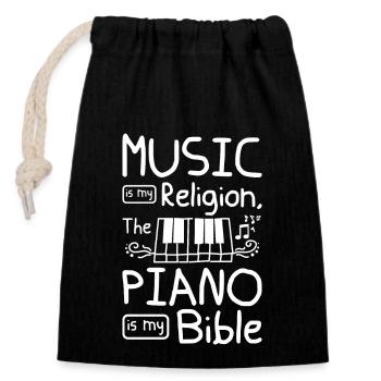La musique est ma religion, le piano est ma bible - Sac cadeau en coton avec cordon (14 x 20 cm) - noir - Devant