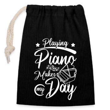 Jouer du piano fait ma journée - Sac cadeau en coton avec cordon (14 x 20 cm) - noir - Devant