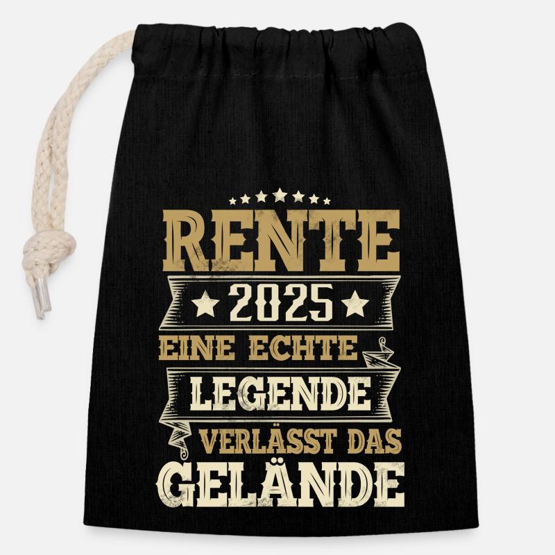 Rentner 2025 - Verschließbarer Geschenkbeutel aus Baumwolle (14x20cm) - Schwarz