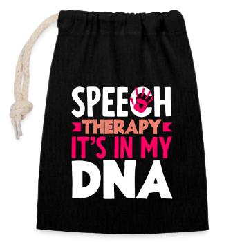Speech therapy It's in my genes - Closable cotton gift bag (14x20cm) - black - Front