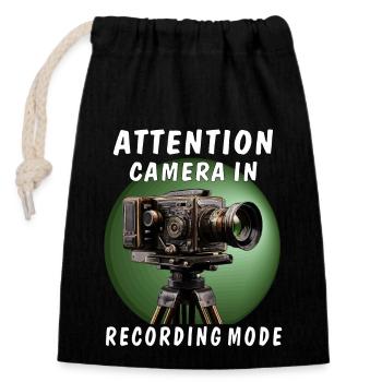 CAMÉRA D’ATTENTION EN MODE D’ENREGISTREMENT - Sac cadeau en coton avec cordon (14 x 20 cm) - noir - Devant