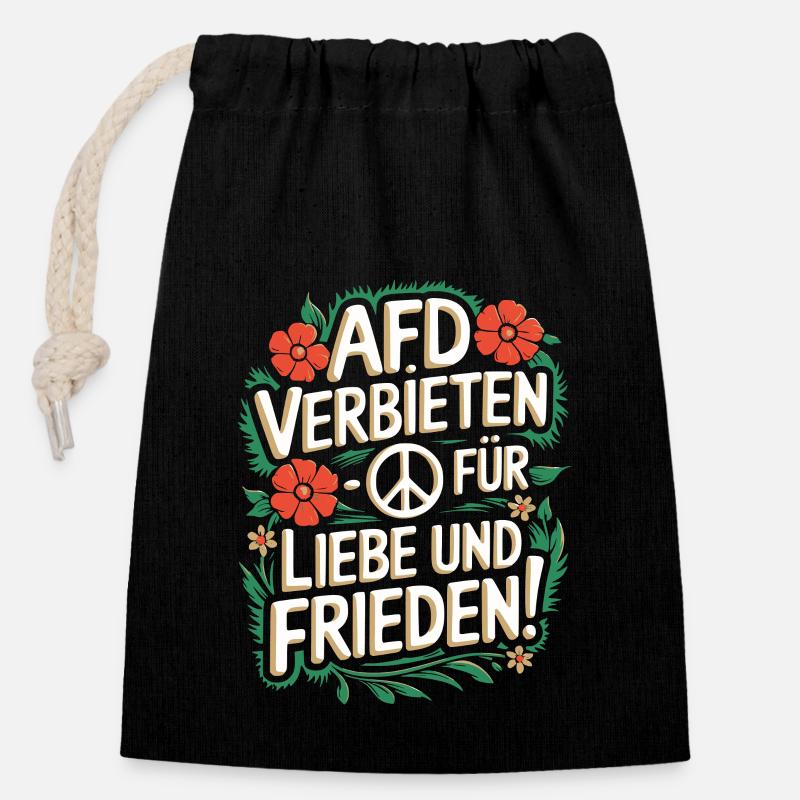 AFD Verbot! Nazis verbieten - Sprüche Gegen Rechts - Verschließbarer Geschenkbeutel aus Baumwolle (14x20cm) - Schwarz