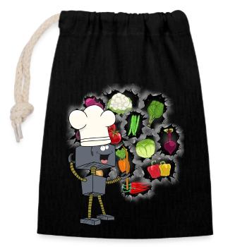 Robot Chef Cooks Cook Kitchen Culinary Arts - Closable cotton gift bag (14x20cm) - black - Front