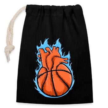 Sport Baller Flaming Heart Basketball - Verschließbarer Geschenkbeutel aus Baumwolle (14x20cm) - Schwarz - Vorne