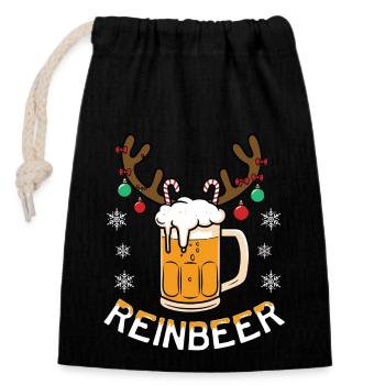 Funny Reinbeer Santa Claus Beer Deer Bier Hirsch - Closable cotton gift bag (14x20cm) - black - Front