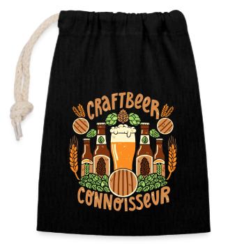 Craft Beer Connoisseur - Verschließbarer Geschenkbeutel aus Baumwolle (14x20cm) - Schwarz - Vorne