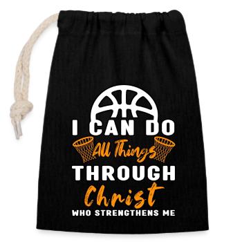 Le Christ qui me fortifie Basketball - Sac cadeau en coton avec cordon (14 x 20 cm) - noir - Devant