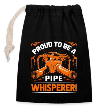 Proud to be a pipe whisperer! - Closable cotton gift bag (14x20cm) - black - Front