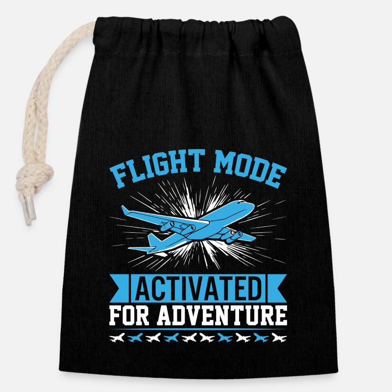 Flight mode: Activated for adventure! - Closable cotton gift bag (14x20cm) - black