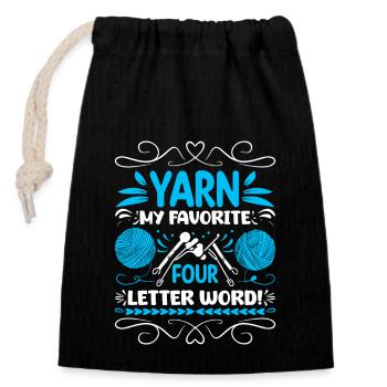 Garn: Mein Lieblingswort mit vier Buchstaben! - Verschließbarer Geschenkbeutel aus Baumwolle (14x20cm) - Schwarz - Vorne