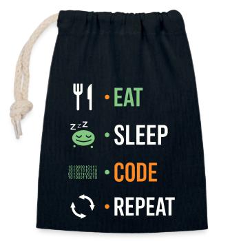 Eat, sleep, code, repeat. - Closable cotton gift bag (14x20cm) - navy - Front