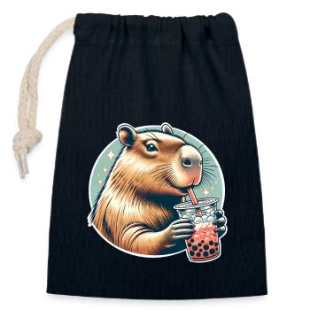Capybara Bubble Tea - Closable cotton gift bag (14x20cm) - navy - Front