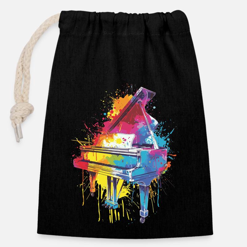 Piano - Sac cadeau en coton avec cordon (14 x 20 cm) - noir