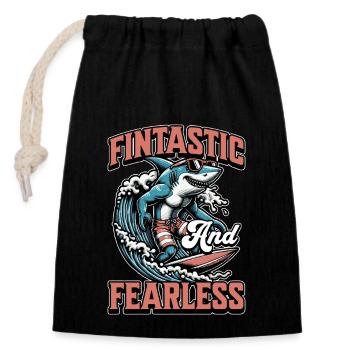 Shark Enthusiast Fintastic And Fearless Freediving - Verschließbarer Geschenkbeutel aus Baumwolle (14x20cm) - Schwarz - Vorne