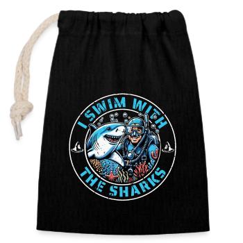 Shark Enthusiast I Swim With The Sharks Freediving - Verschließbarer Geschenkbeutel aus Baumwolle (14x20cm) - Schwarz - Vorne