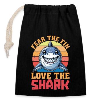 Shark Enthusiast Fear The Fin Marine Biologist - Closable cotton gift bag (14x20cm) - black - Front