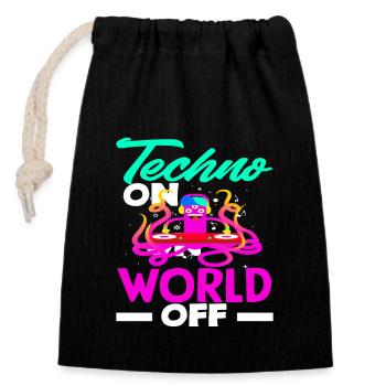 Techno Lover : Techno sur World Off - Sac cadeau en coton avec cordon (14 x 20 cm) - noir - Devant