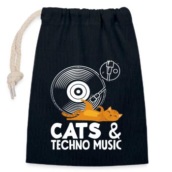 Techno Lover Cats & Musikliebhaber - Verschließbarer Geschenkbeutel aus Baumwolle (14x20cm) - Navy - Vorne