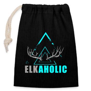 Chasse à l’élan Elkaholic Hunters - Sac cadeau en coton avec cordon (14 x 20 cm) - noir - Devant