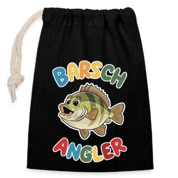 Barsch Angler für Kinder die Angeln & Fischen - Verschließbarer Geschenkbeutel aus Baumwolle (14x20cm) - Schwarz - Vorne