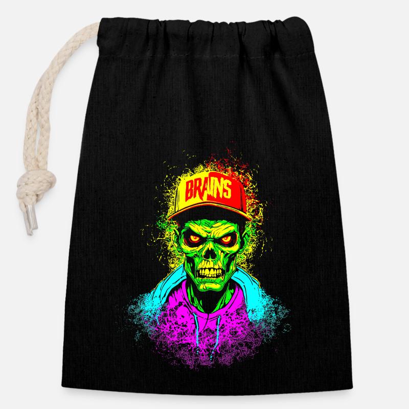 ZOMBIE BRAIN SKATER - Sac cadeau en coton avec cordon (14 x 20 cm) - noir