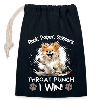 Rock Paper Scissors Pomeranian Funny Sarcastic - Closable cotton gift bag (14x20cm) - navy - Front