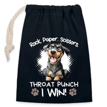 Rock Paper Scissors Rottweiler Funny Humor - Closable cotton gift bag (14x20cm) - navy - Front