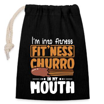 Je suis fan de fitness Fit’ness Churro dans la bouche - Sac cadeau en coton avec cordon (14 x 20 cm) - noir - Devant