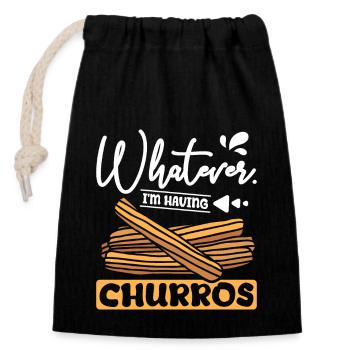 Whatever I'm having Churros - Verschließbarer Geschenkbeutel aus Baumwolle (14x20cm) - Schwarz - Vorne