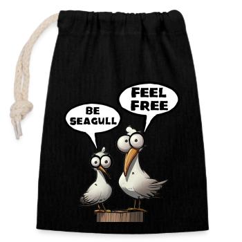Die Bäädden Möwen - Be Seagull feel free Funshirt - Verschließbarer Geschenkbeutel aus Baumwolle (14x20cm) - Schwarz - Vorne
