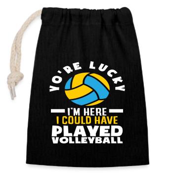 Tu as de la chance que j’ai pu jouer au volley-ball - Sac cadeau en coton avec cordon (14 x 20 cm) - noir - Devant