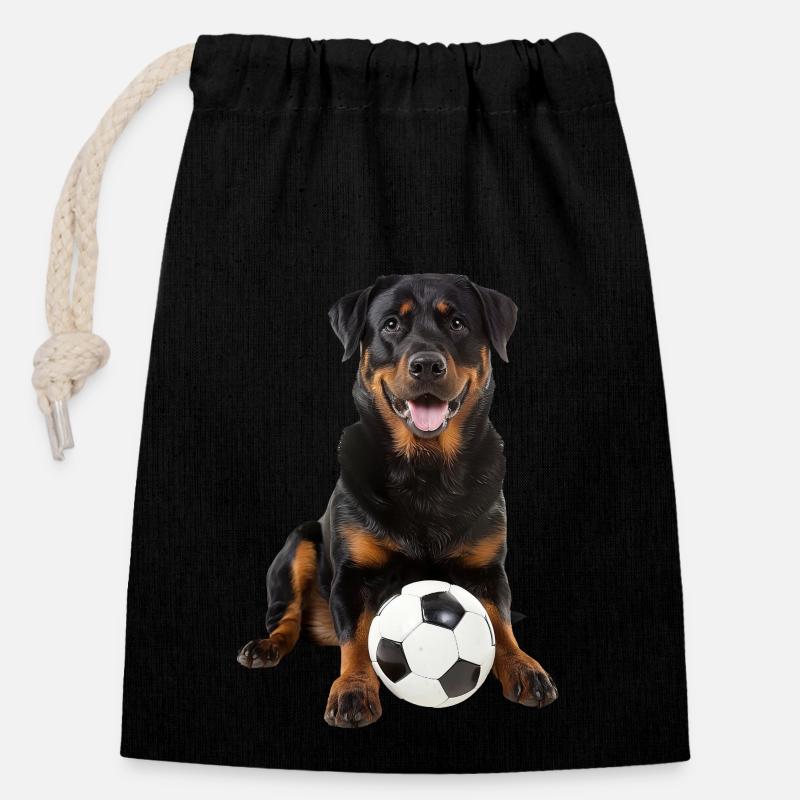 Rottweiler - Sac cadeau en coton avec cordon (14 x 20 cm) - noir