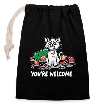 You're Welcome Funny Chaos Cat Christmas - Closable cotton gift bag (14x20cm) - black - Front