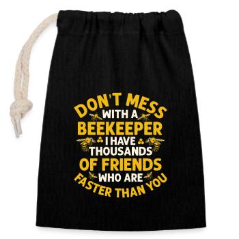 Don't Mess With A Beekeeper Apiarist Beekeeping - Verschließbarer Geschenkbeutel aus Baumwolle (14x20cm) - Schwarz - Vorne
