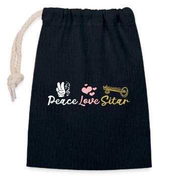 Peace Love Sitar - Closable cotton gift bag (14x20cm) - navy - Front
