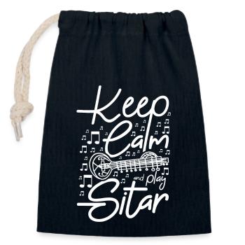 Keep calm and play Sitar - Verschließbarer Geschenkbeutel aus Baumwolle (14x20cm) - Navy - Vorne