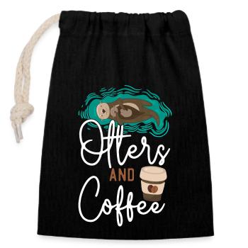 Otter Coffee Otters And Coffee - Verschließbarer Geschenkbeutel aus Baumwolle (14x20cm) - Schwarz - Vorne
