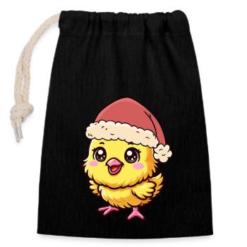 Père Noël Poulet poussin Poulets Volaille - Sac cadeau en coton avec cordon (14 x 20 cm) - noir - Devant